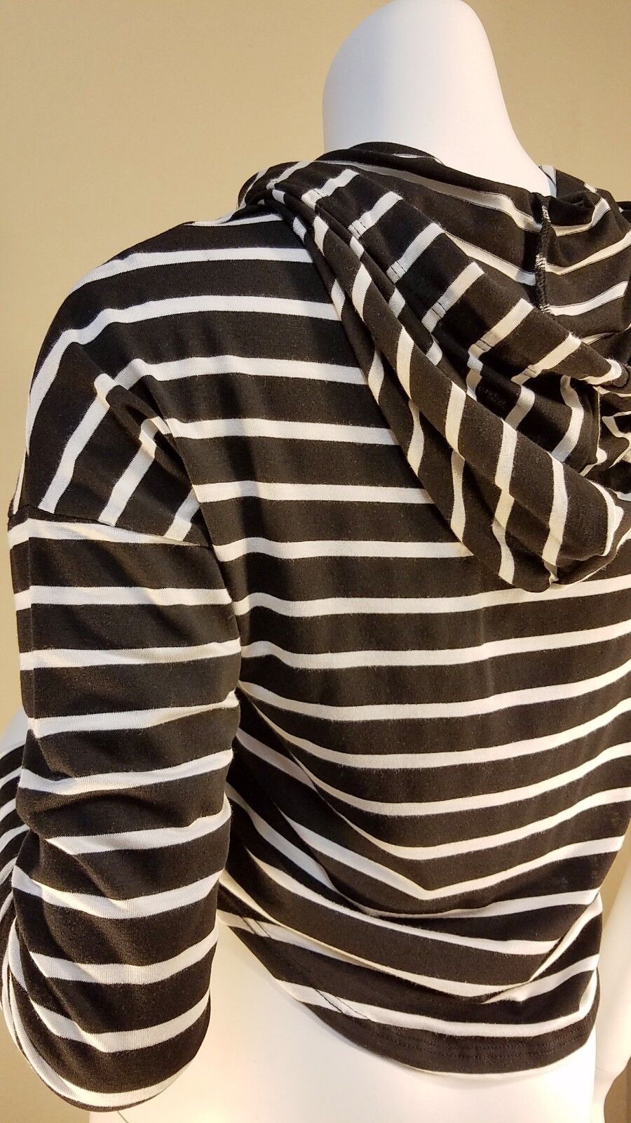 Women Stripe Hoodie Short Sweatshirt Sports Pullover Sweater Mint/Black