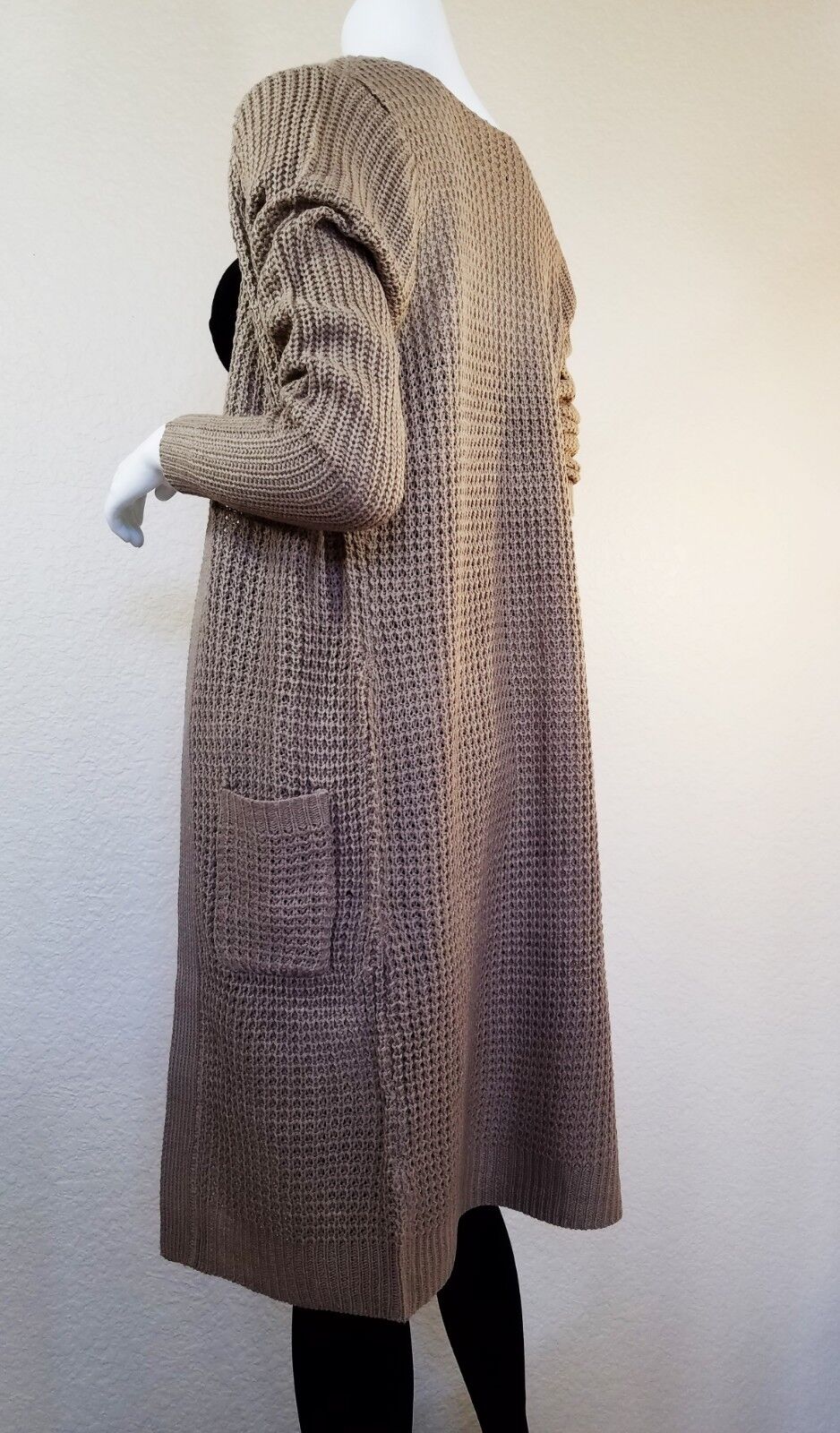 Waffle Duster Long Open Front Knit Cardigan w/Pockets Sweater Coat