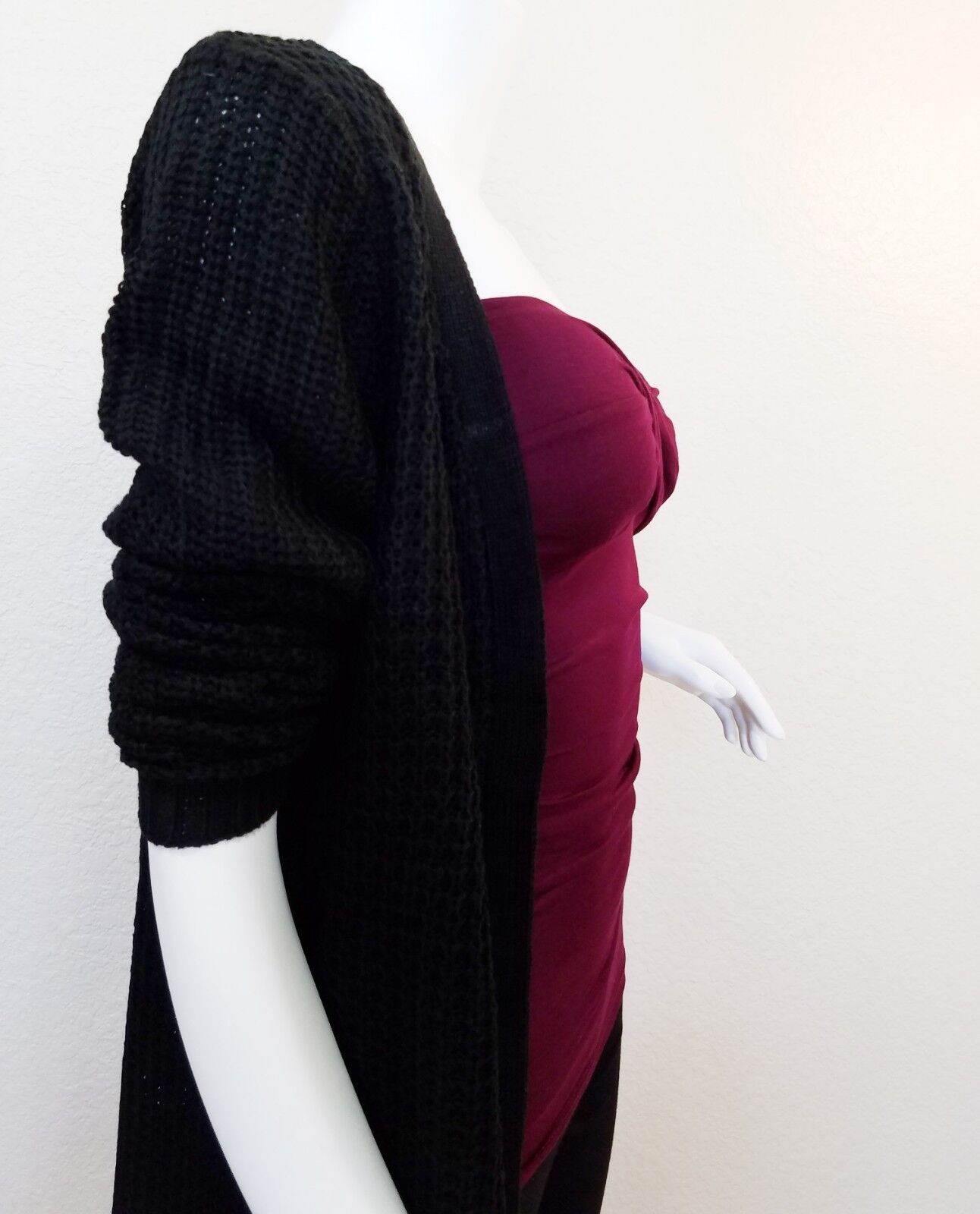 Waffle Duster Long Open Front Knit Cardigan w/Pockets Sweater Coat