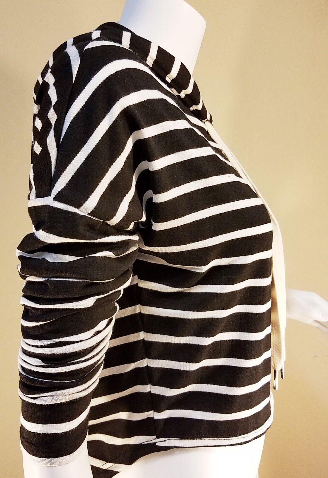 Women Stripe Hoodie Short Sweatshirt Sports Pullover Sweater Mint/Black