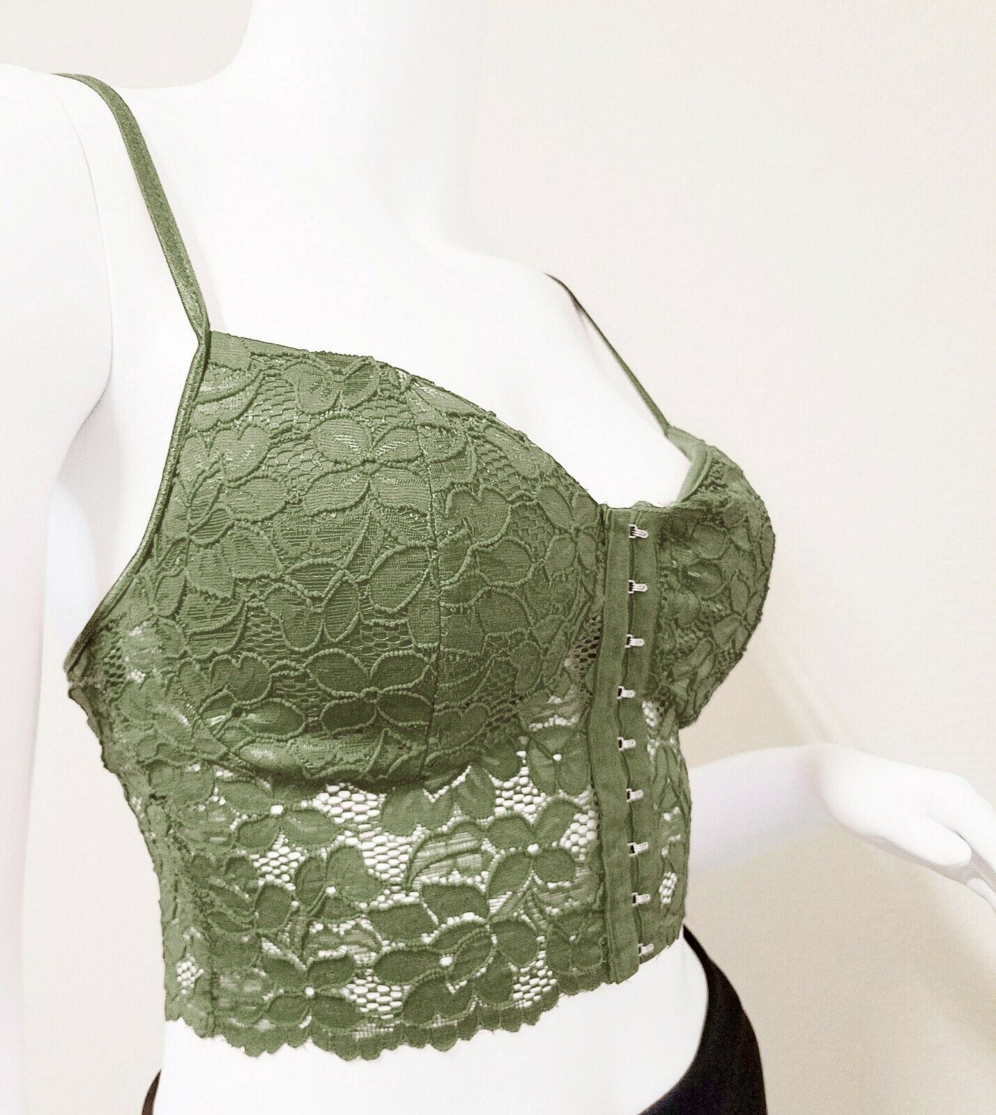 Hook & Eye Tape Front Lace Bralette Padded Top Crop Tank w/ Bra Pad