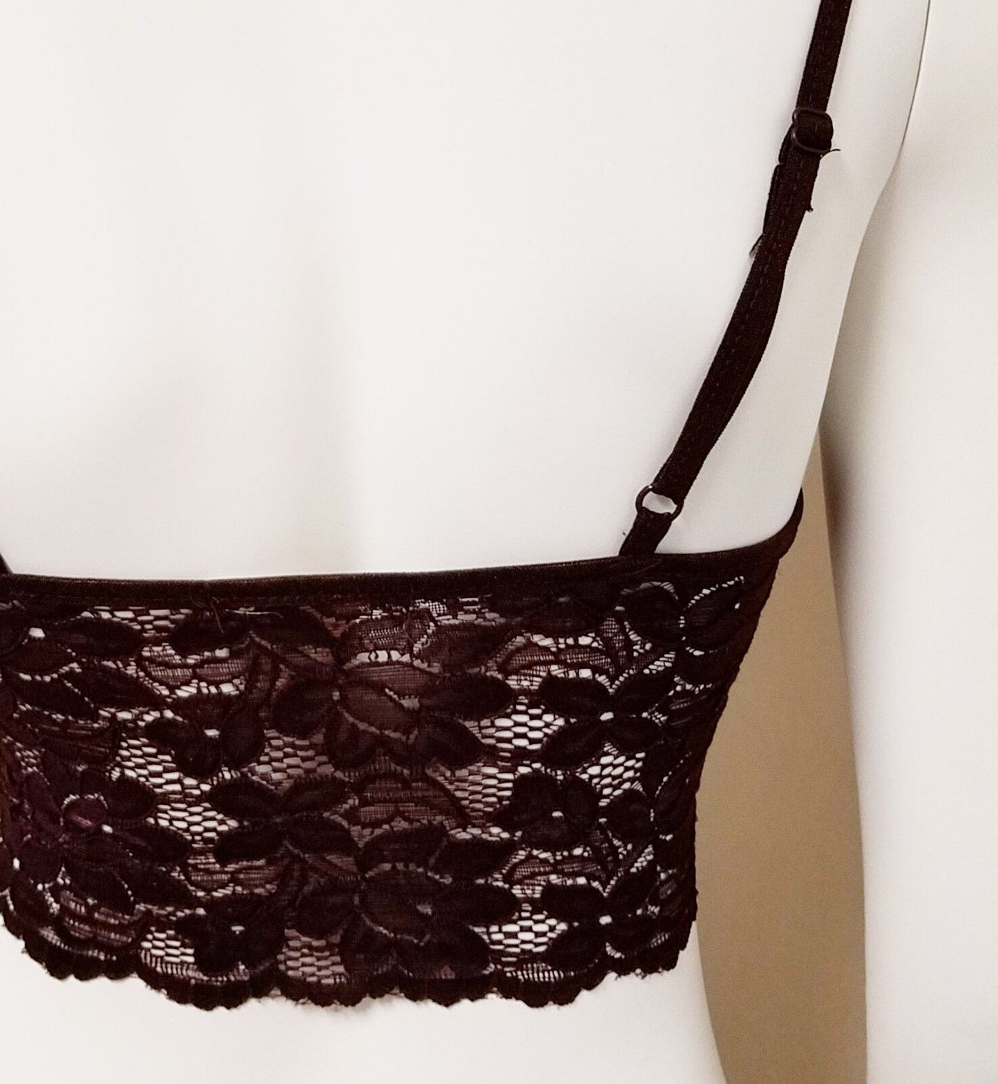 Hook & Eye Tape Front Lace Bralette Padded Top Crop Tank w/ Bra Pad