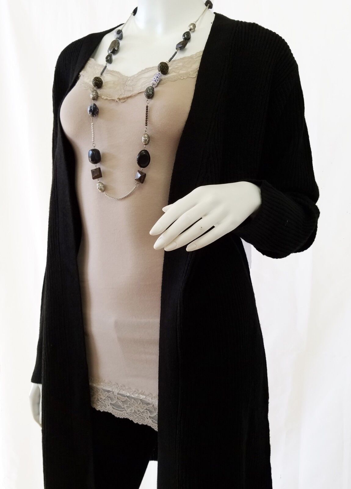 Open Front Knit Cardigan Long Sweater Knitting Coat Jacket Knitted Ribbed