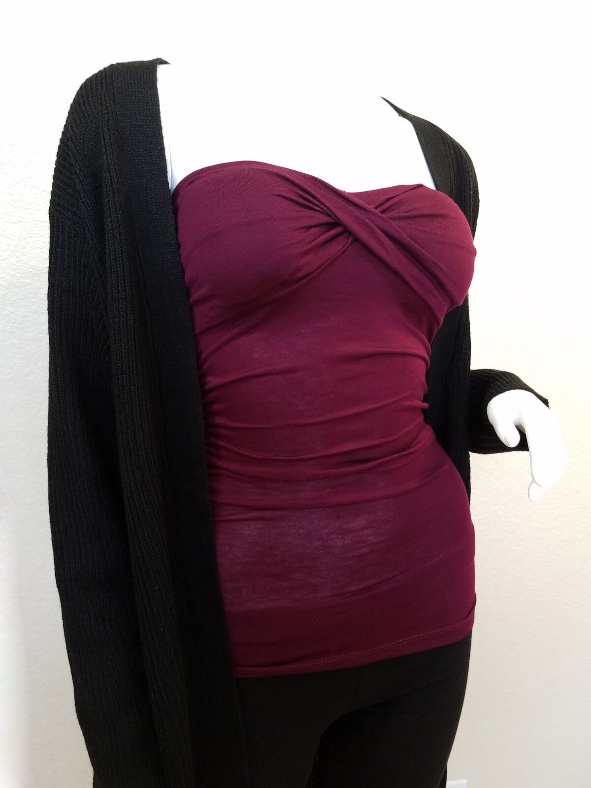 Open Front Knit Cardigan Long Sweater Knitting Coat Jacket Knitted Ribbed