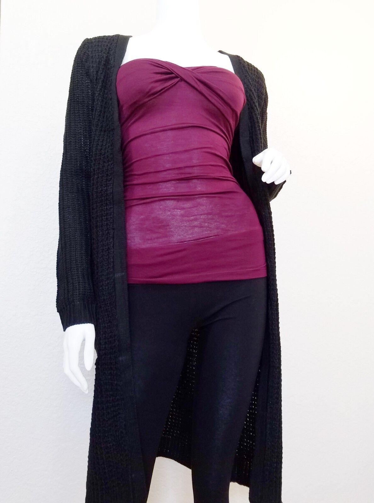 Waffle Duster Long Open Front Knit Cardigan w/Pockets Sweater Coat