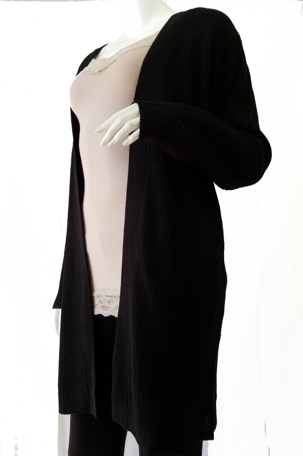 Open Front Knit Cardigan Long Sweater Knitting Coat Jacket Knitted Ribbed