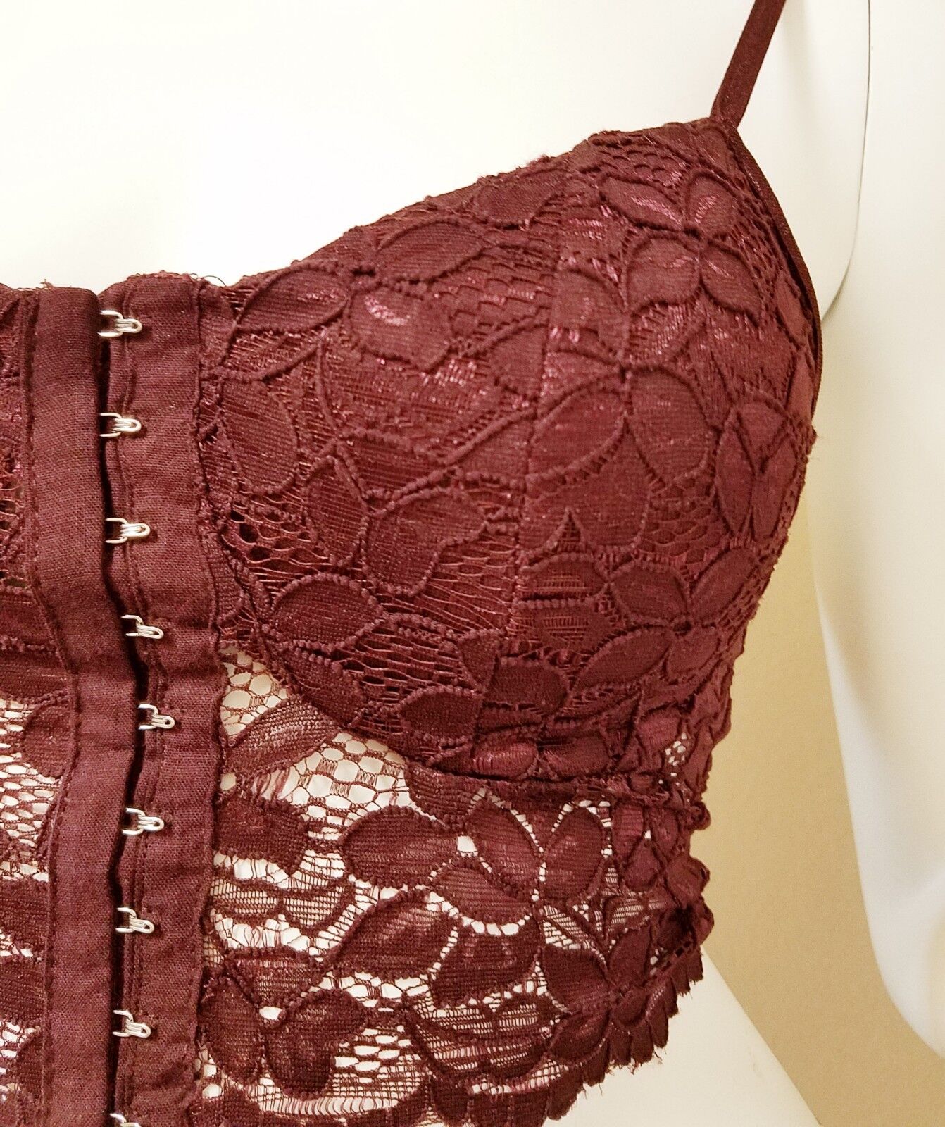 Hook & Eye Tape Front Lace Bralette Padded Top Crop Tank w/ Bra Pad