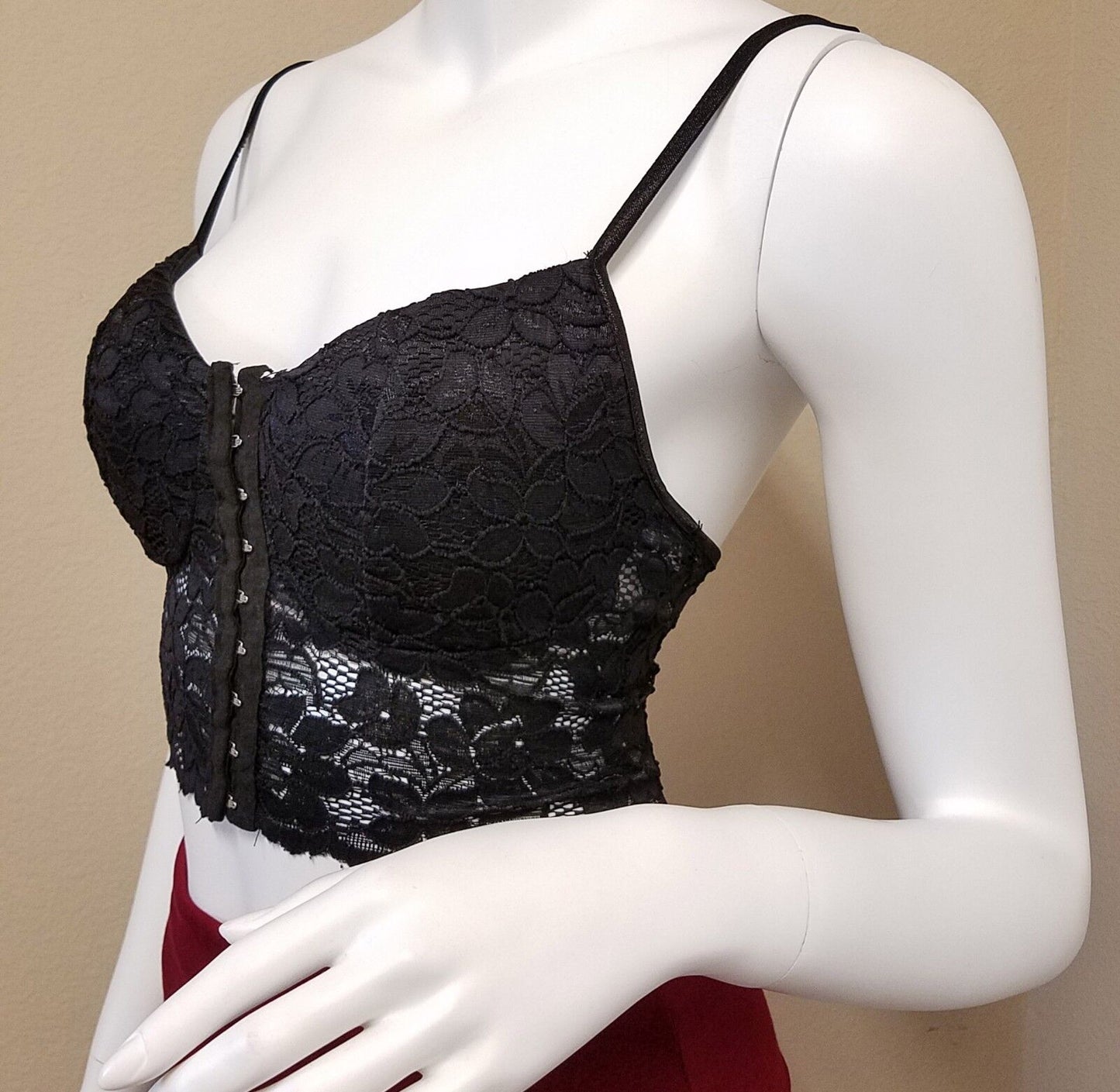 Hook & Eye Tape Front Lace Bralette Padded Top Crop Tank w/ Bra Pad