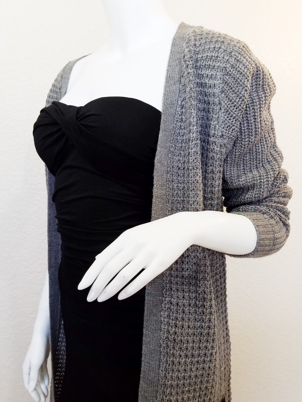 Waffle Duster Long Open Front Knit Cardigan w/Pockets Sweater Coat