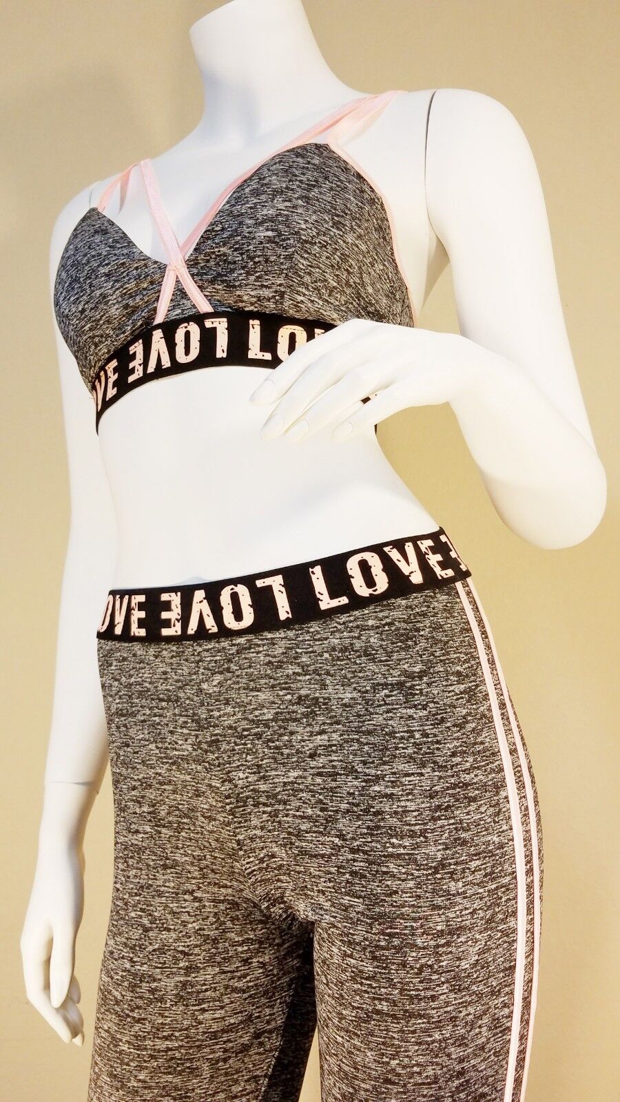 Active Wear Set X-Front Bralette Double Side Stripe Pants Yoga Leggings Workout