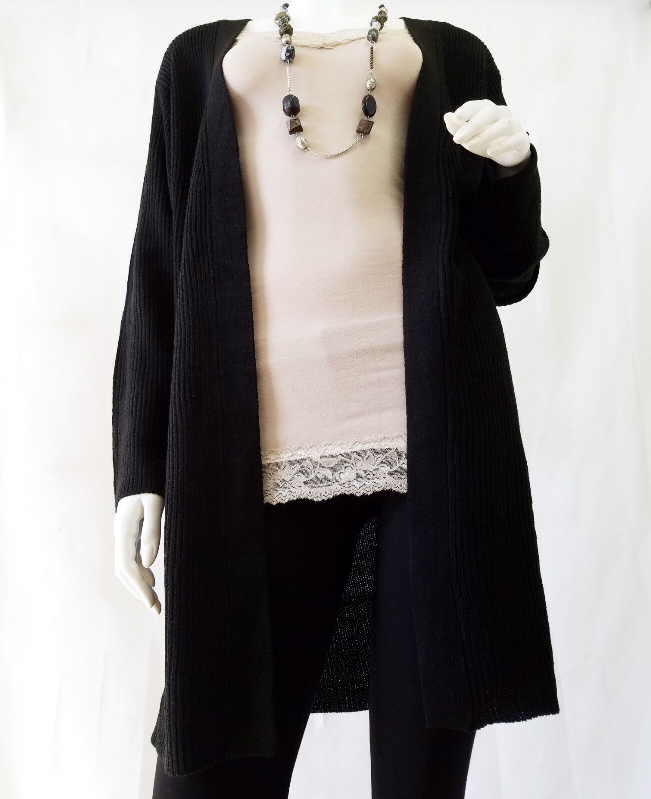 Open Front Knit Cardigan Long Sweater Knitting Coat Jacket Knitted Ribbed