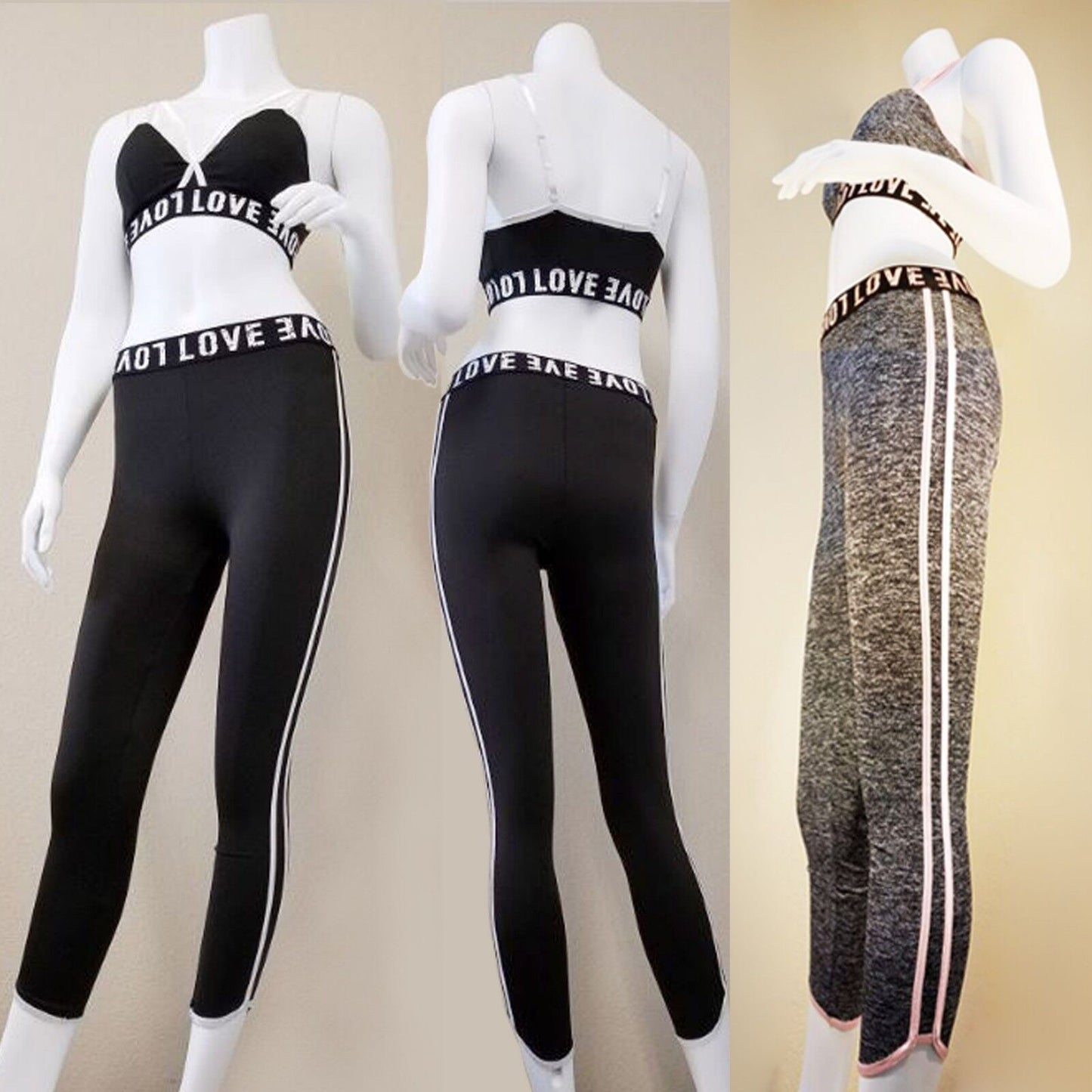 Active Wear Set X-Front Bralette Double Side Stripe Pants Yoga Leggings Workout