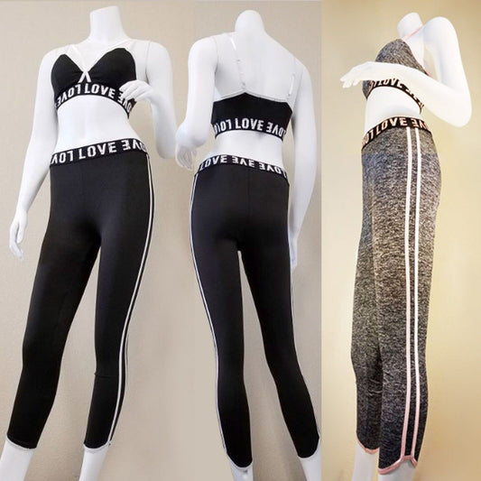 Active Wear Set X-Front Bralette Double Side Stripe Pants Yoga Leggings Workout