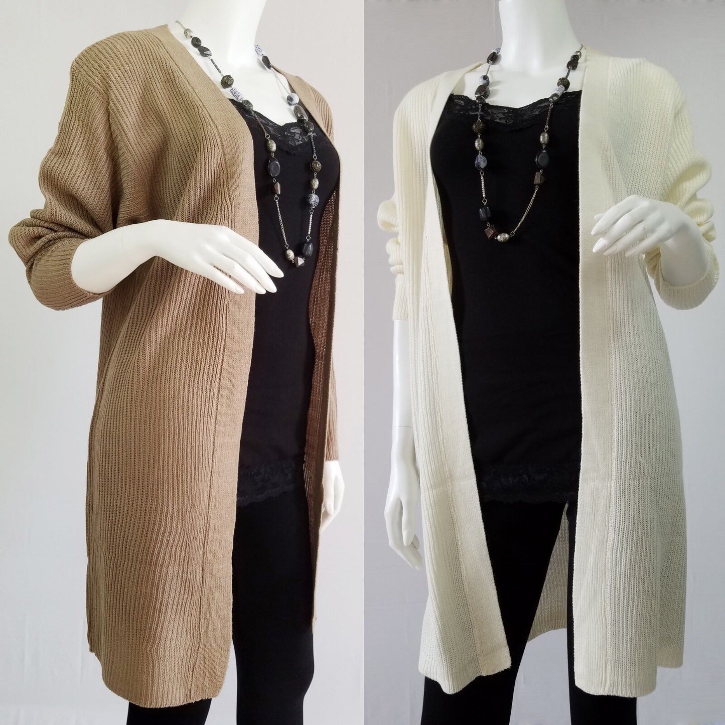 Open Front Knit Cardigan Long Sweater Knitting Coat Jacket Knitted Ribbed