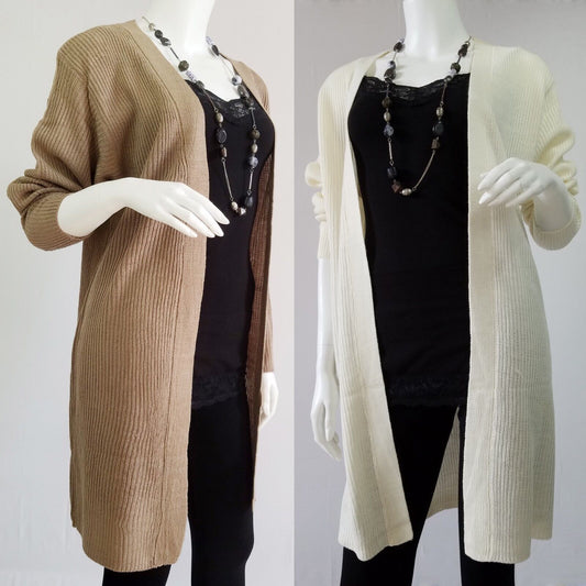 Open Front Knit Cardigan Long Sweater Knitting Coat Jacket Knitted Ribbed