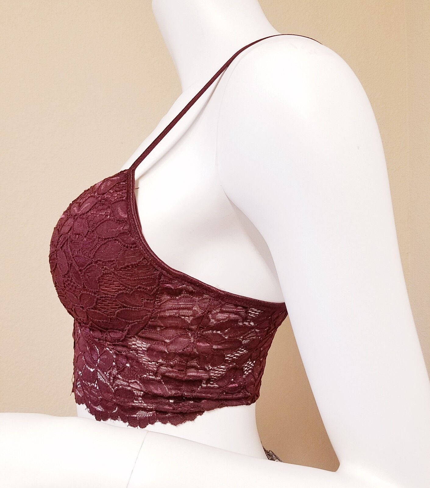 Hook & Eye Tape Front Lace Bralette Padded Top Crop Tank w/ Bra Pad