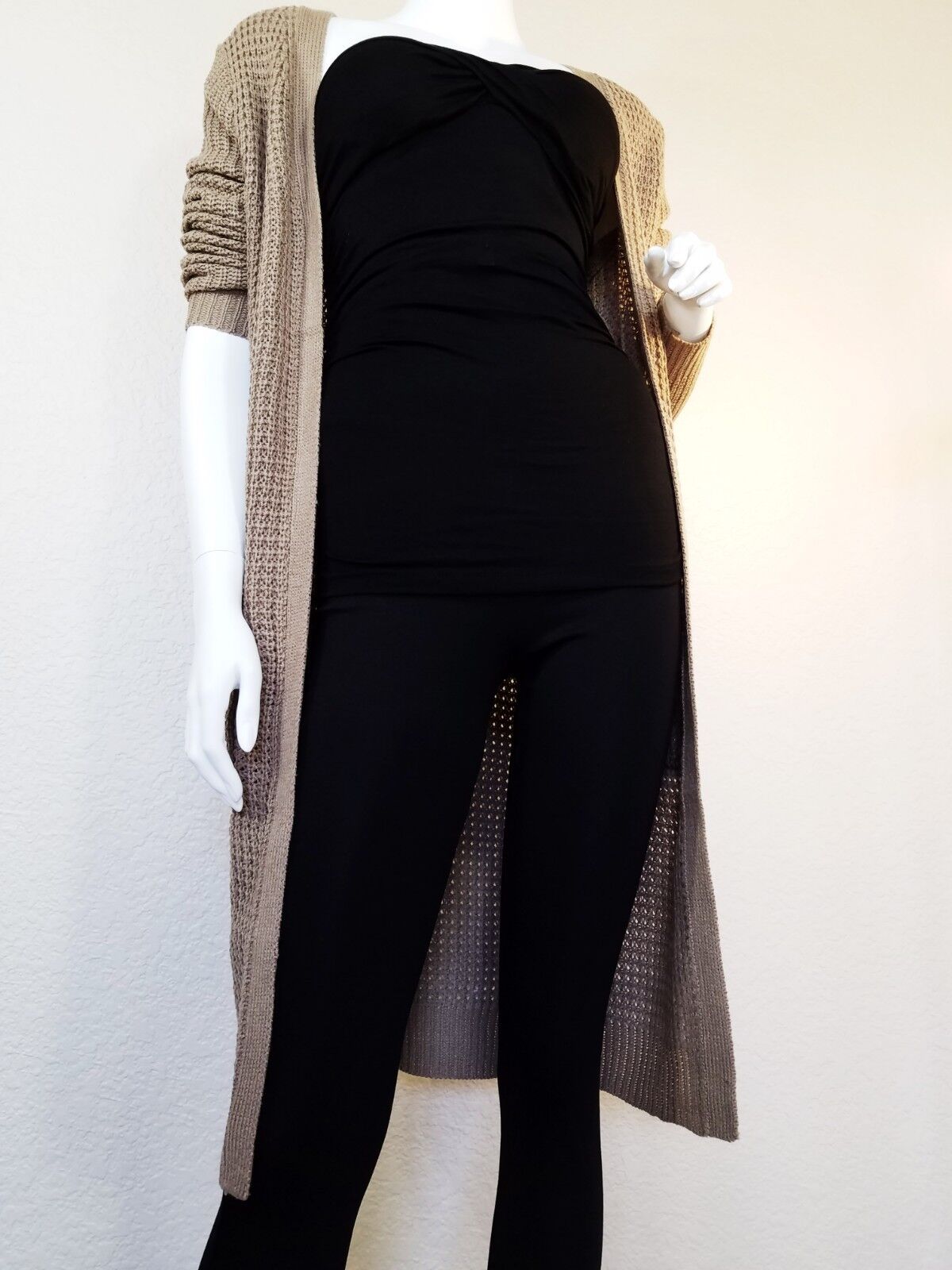 Waffle Duster Long Open Front Knit Cardigan w/Pockets Sweater Coat