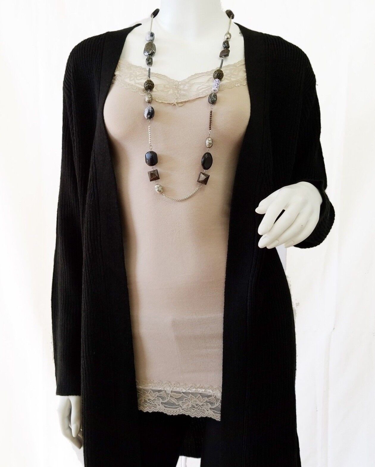 Open Front Knit Cardigan Long Sweater Knitting Coat Jacket Knitted Ribbed