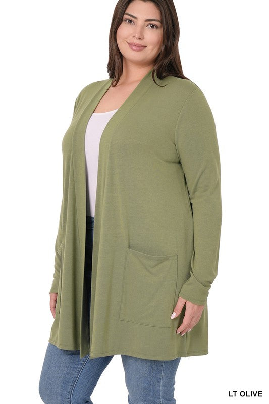 PLUS SLOUCHY POCKET OPEN CARDIGAN