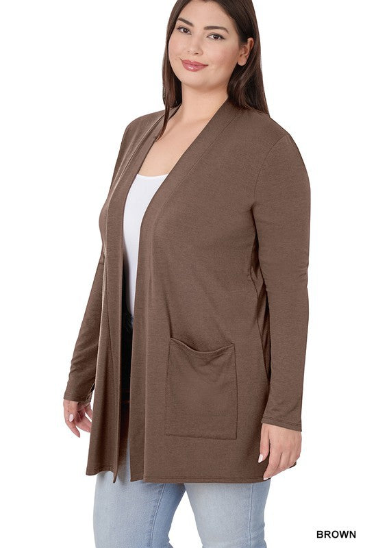 PLUS SLOUCHY POCKET OPEN CARDIGAN