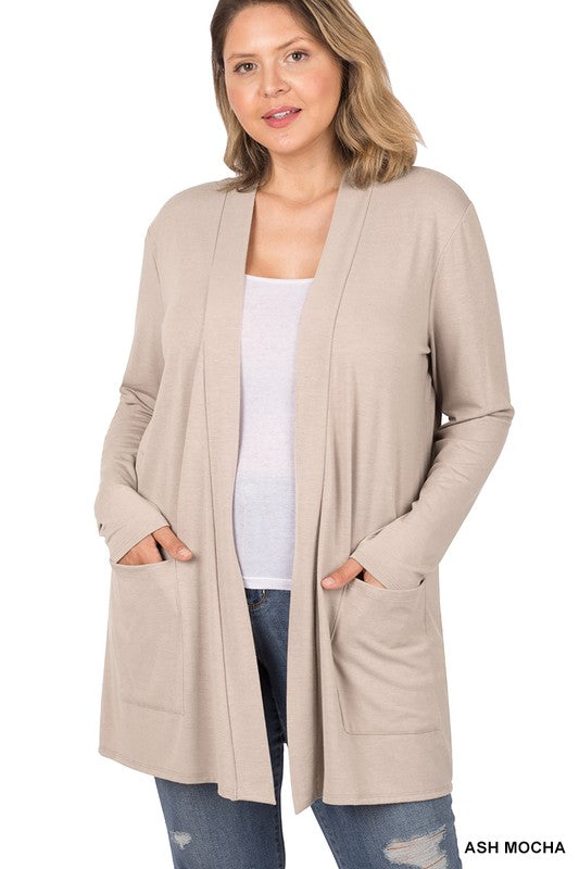 PLUS SLOUCHY POCKET OPEN CARDIGAN