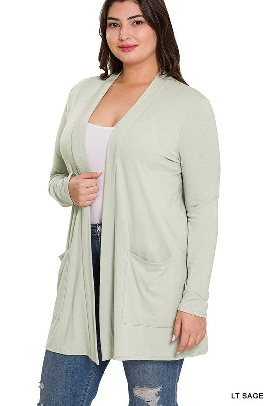 PLUS SLOUCHY POCKET OPEN CARDIGAN