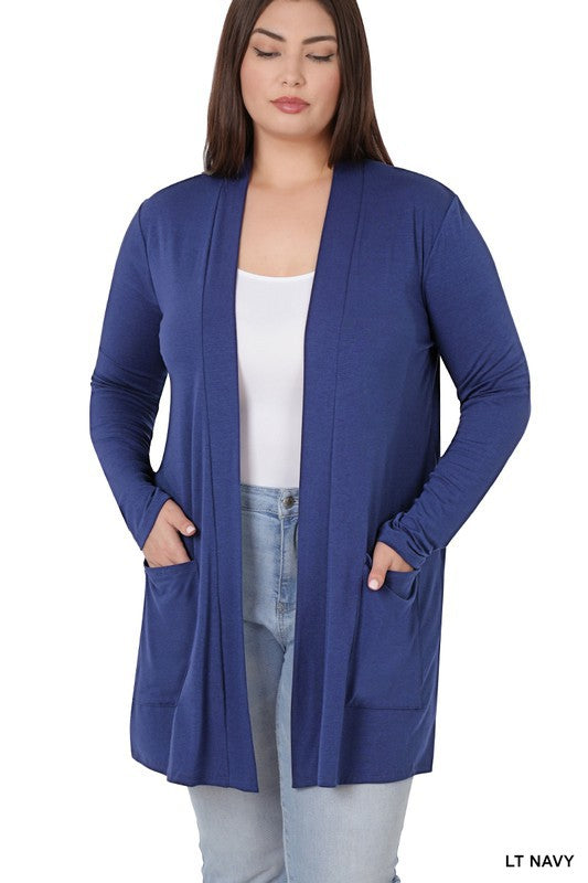 PLUS SLOUCHY POCKET OPEN CARDIGAN