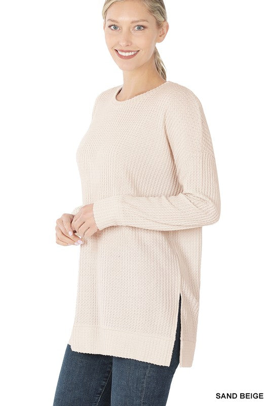 BRUSHED THERMAL WAFFLE ROUND NECK SWEATER