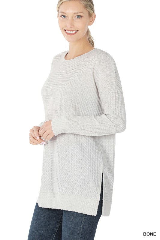 BRUSHED THERMAL WAFFLE ROUND NECK SWEATER