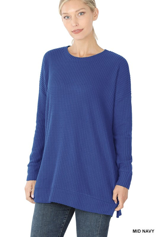 BRUSHED THERMAL WAFFLE ROUND NECK SWEATER