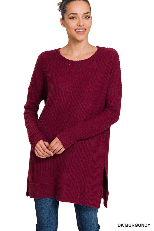 BRUSHED THERMAL WAFFLE ROUND NECK SWEATER