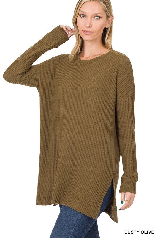 BRUSHED THERMAL WAFFLE ROUND NECK SWEATER