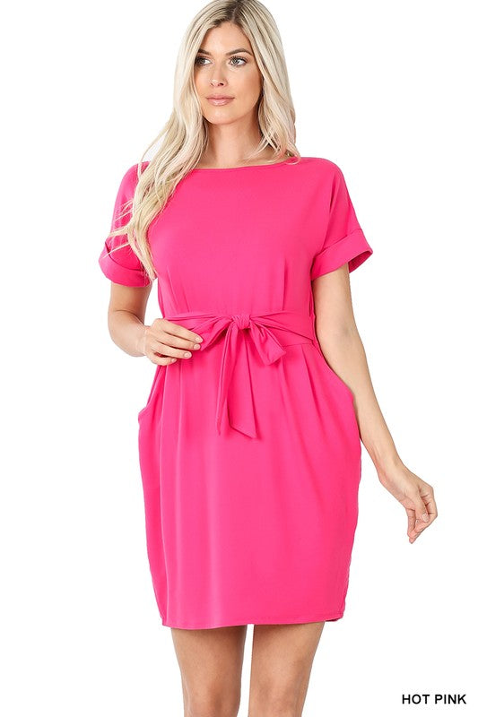 BRUSHED DTY TIE-BELT DRESS