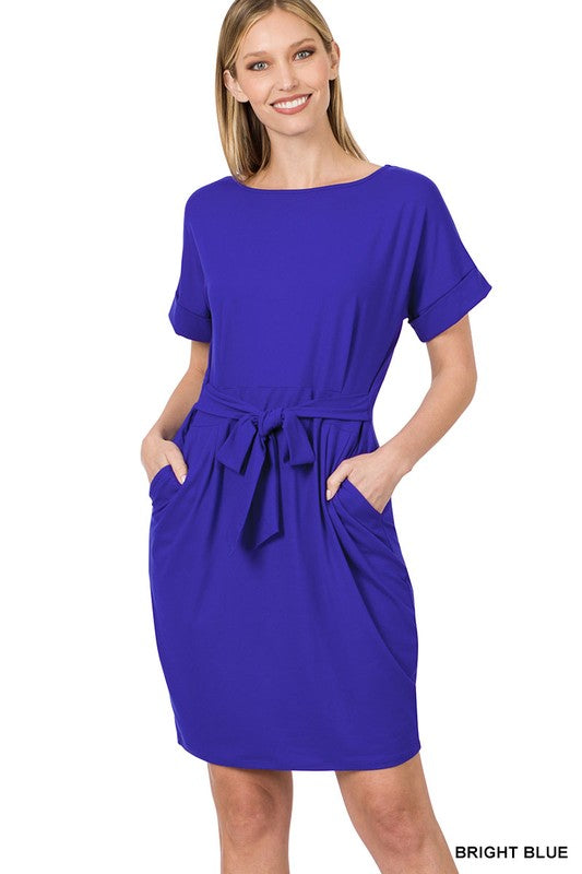 BRUSHED DTY TIE-BELT DRESS