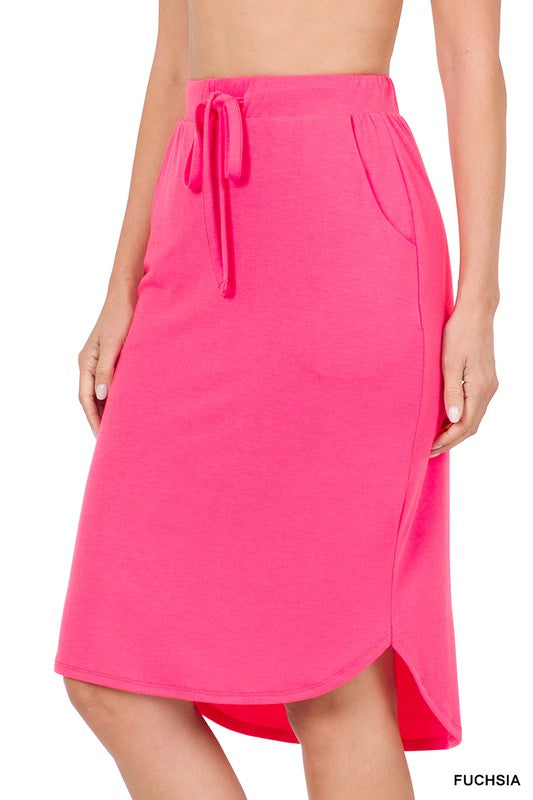 SELF TIE TULIP HEM SKIRT WITH SIDE POCKETS