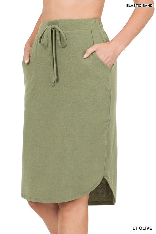 SELF TIE TULIP HEM SKIRT WITH SIDE POCKETS