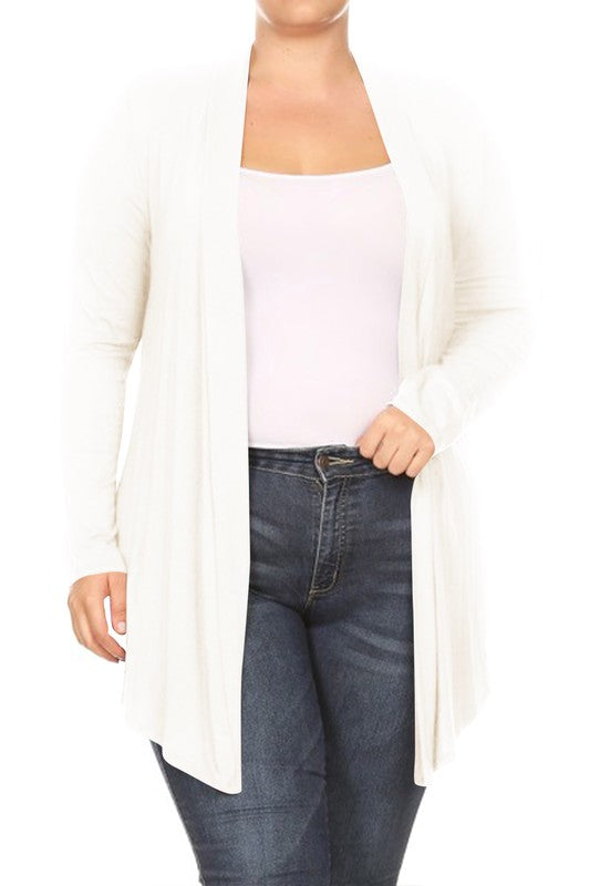 Solid open fron, long sleeve cardigan draped front