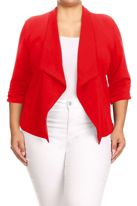 Plus size Solid waist length jacket in a loose fit