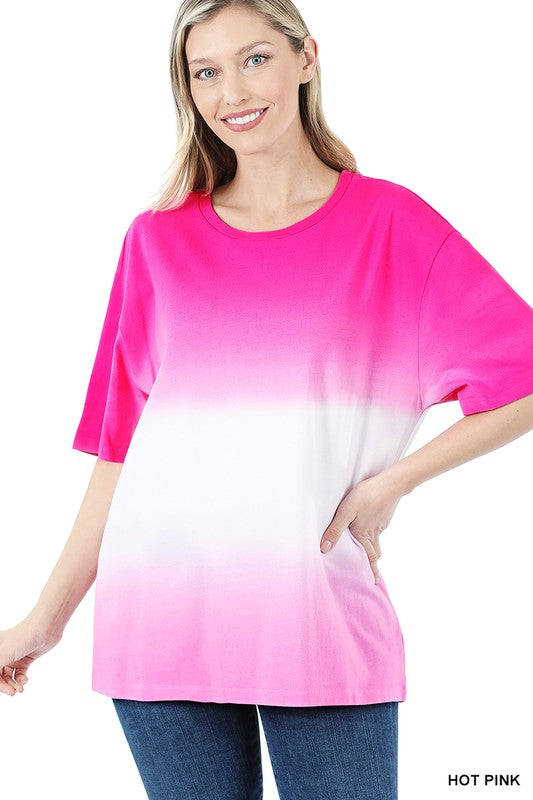 DIP DYE SHORT SLEEVE ROUND NECK TOP