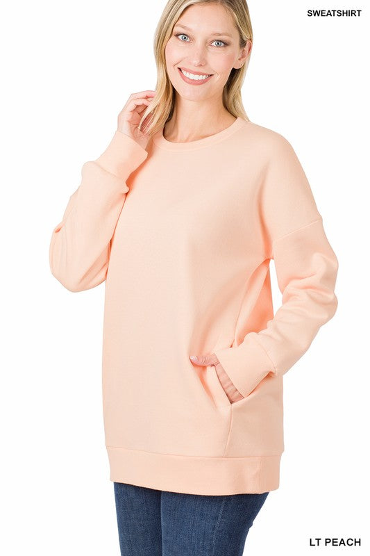 LONG SLEEVE ROUND NECK SWEATSHIRT SIDE POCKETS