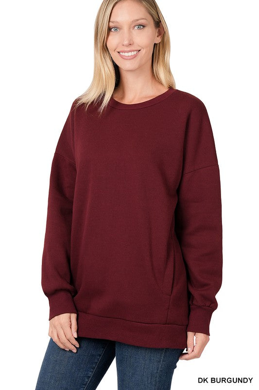 LONG SLEEVE ROUND NECK SWEATSHIRT SIDE POCKETS