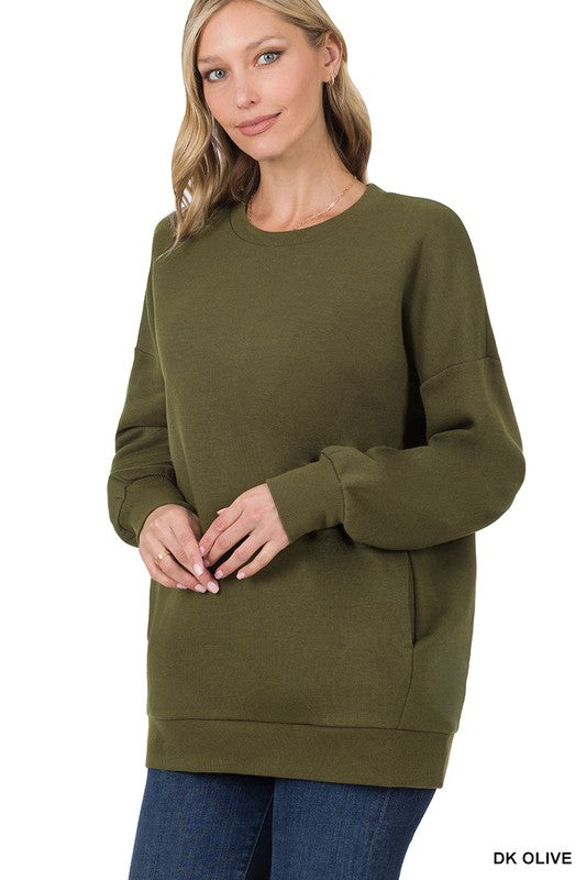 LONG SLEEVE ROUND NECK SWEATSHIRT SIDE POCKETS