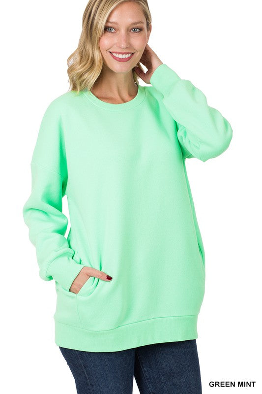 LONG SLEEVE ROUND NECK SWEATSHIRT SIDE POCKETS