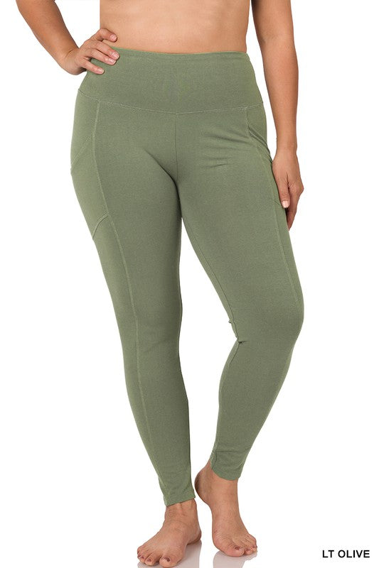 PLUS BETTER COTTON WIDE WAISTBAND POCKET LEGGINGS