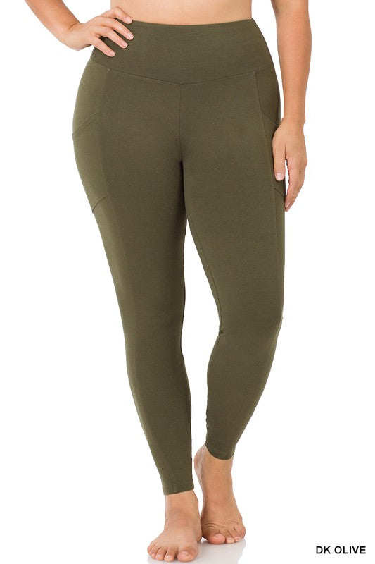 PLUS BETTER COTTON WIDE WAISTBAND POCKET LEGGINGS