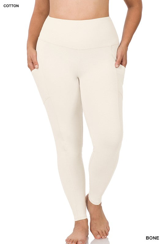 PLUS BETTER COTTON WIDE WAISTBAND POCKET LEGGINGS