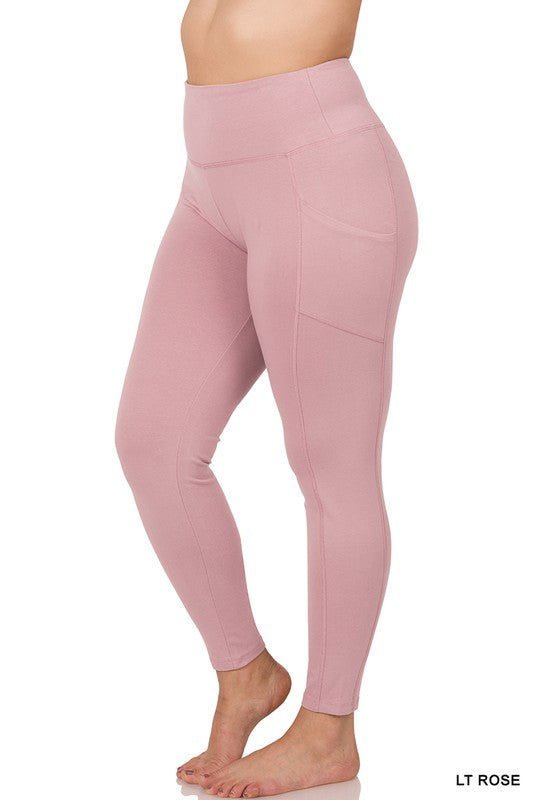 PLUS BETTER COTTON WIDE WAISTBAND POCKET LEGGINGS