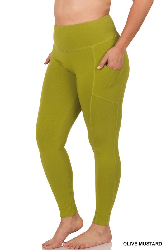 PLUS BETTER COTTON WIDE WAISTBAND POCKET LEGGINGS