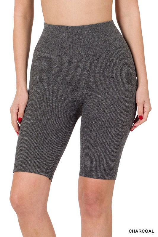 SEAMLESS RIBBED HIGH WAIST BIKER SHORTS