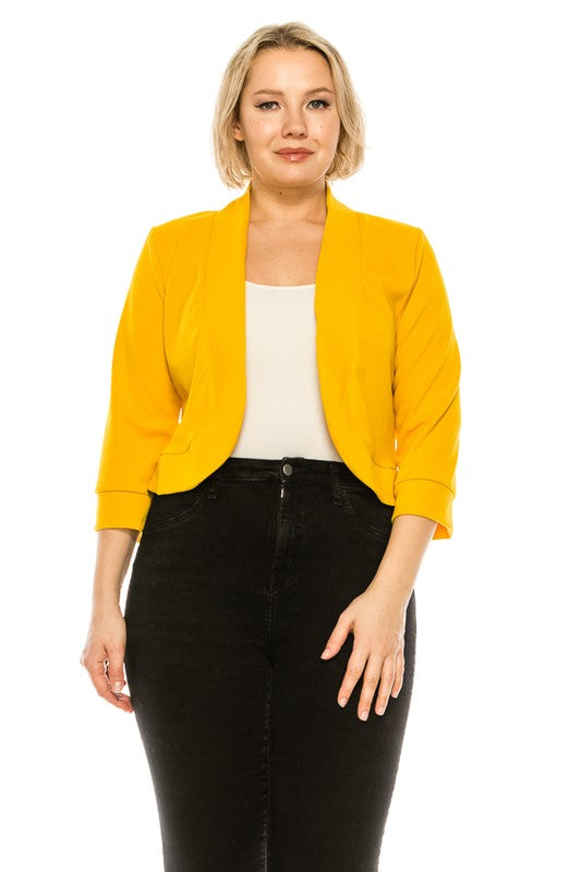 Plus size, solid, waist length blazer cardigan